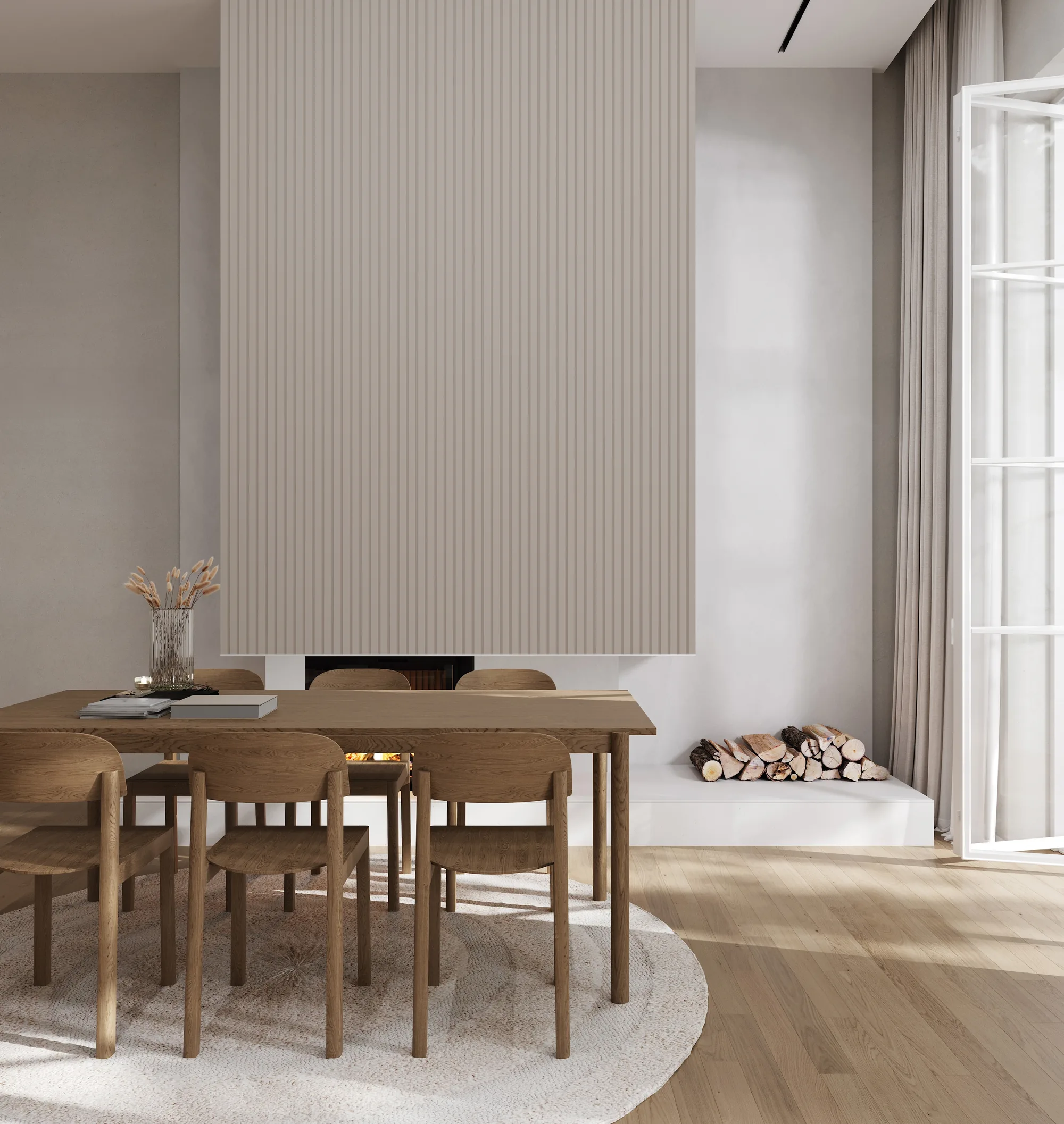 Taş Gri soft touch duvar paneliyle yemek odası duvarı